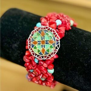Carolyn Pollack Vintage Relios Coral Turquoise Sodalite Beaded Stretch Bracelet